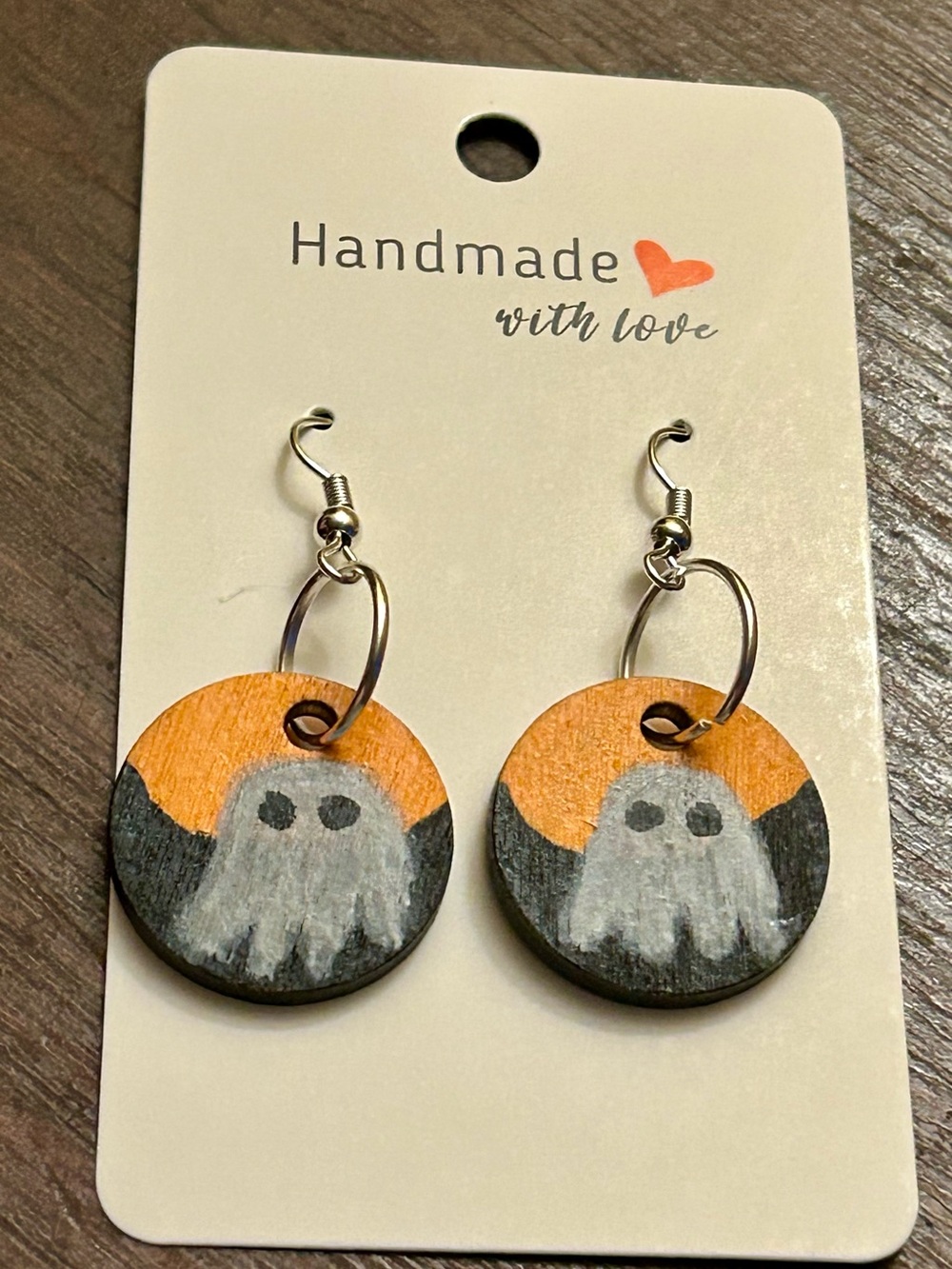One Of A Kind Hand Crafted/ Painted Ghost Earrings Fall Vibes Halloween Jewelry - Picture 2 of 6